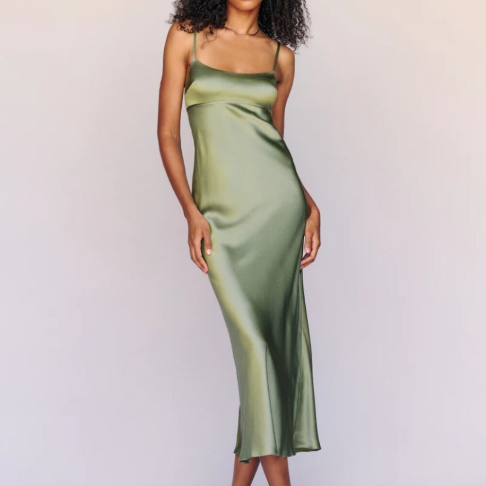 Reformation Kailyn Silk Dress in Artichoke Size 0